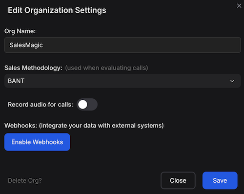 Webhook settings